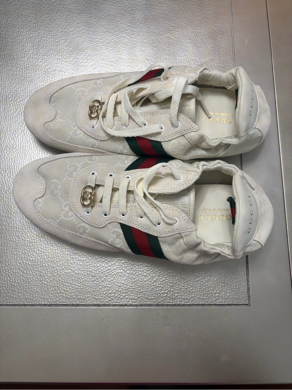 NEW GUCCI WOMEN’S GG CANVAS WEB SNEAKERS WHITE SIZE 38 BOX DUST BAG - Picture 4 of 13